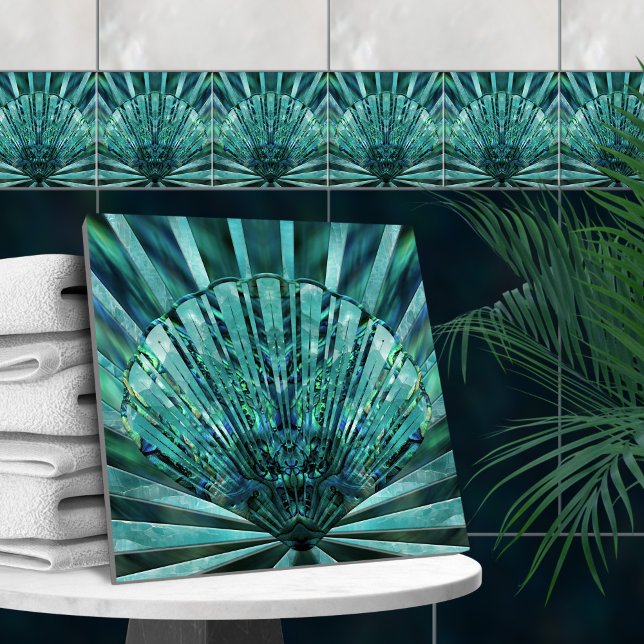 Seashell Art Deco -Aquamarine and Abalone Ceramic Tile (Creator Uploaded)
