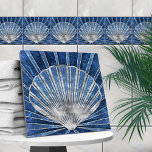 Seashell Art Deco - Blue Marble and Silver Ceramic Tile<br><div class="desc">Seashell Art Deco - Blue Marble and Silver</div>