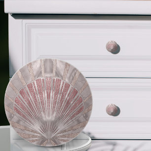 Seashell Art Deco -Misty Rose and Pearl Ceramic Knob
