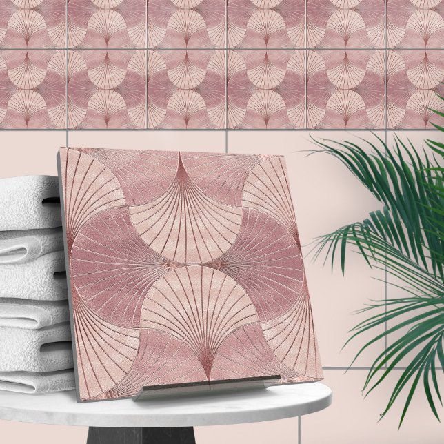 Seashell Art Deco - Misty Rose and Rose Gold Ceramic Tile (Creator Uploaded)