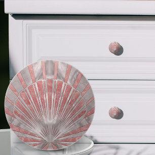 Seashell Art Deco -Rose Quartz and Pearl Ceramic Knob