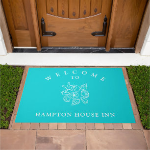 Seashell Art Turquoise Name Template Welcome Mat