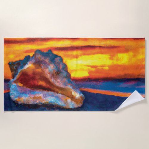 Seashell at Sunset Beach Towel