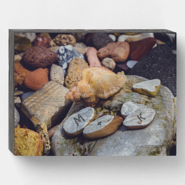 Seashell at the Seashore Initials Wooden Box Sign (Front Horizontal)