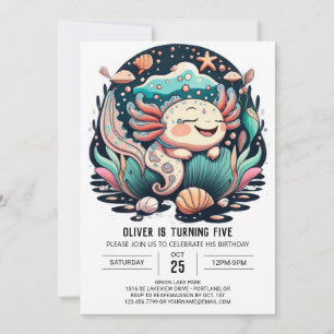Seashell Axolotl Birthday Invitation
