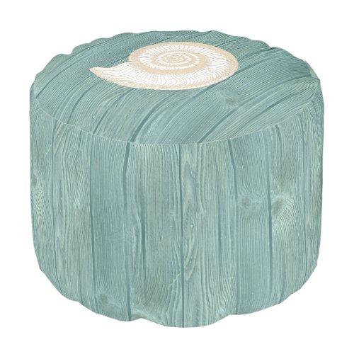 Seashell Beach Aqua Wood Pouf Seat