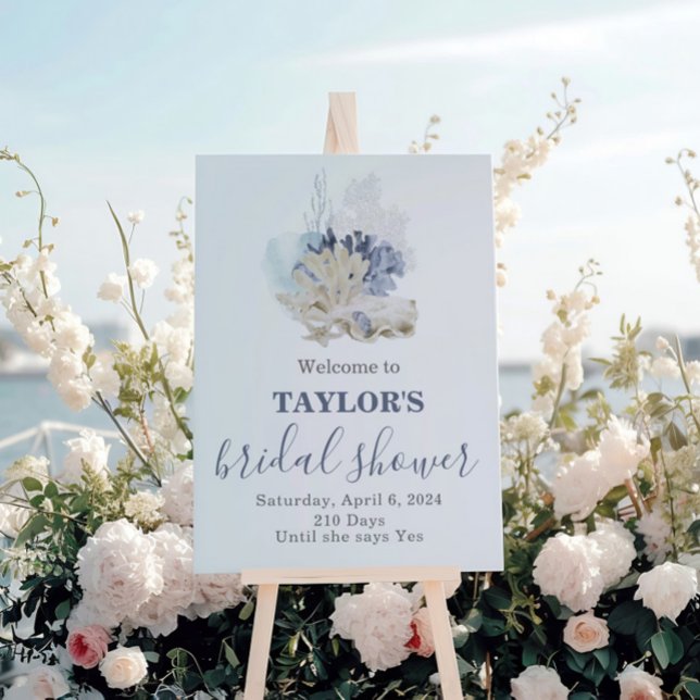 Seashell beach blue bridal shower Welcome Foam Board (Creator Uploaded)