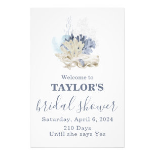 Seashell beach blue bridal shower Welcome Photo Print
