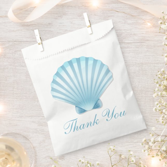Seashell Beach Blue Nautical Wedding Thank You Favor Bag (Clipped)
