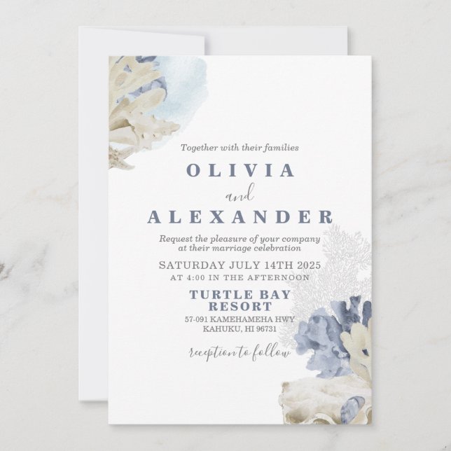 Seashell beach blue wedding Invitation (Front)