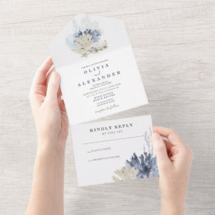 Seashell Beach blue wedding Invitation