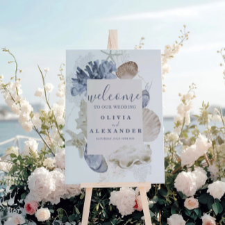 Seashell beach blue wedding welcome foam board