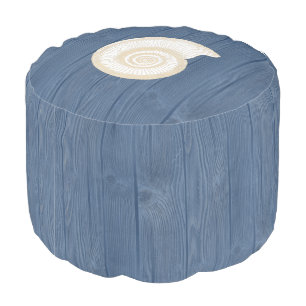 Seashell Beach Blue Wood Pouf Seat
