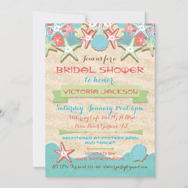 Seashell Beach Bridal Shower Invitations (Front)