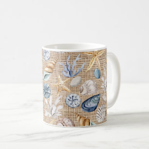 Seashell Beach Burlap Coffee Tea Mug