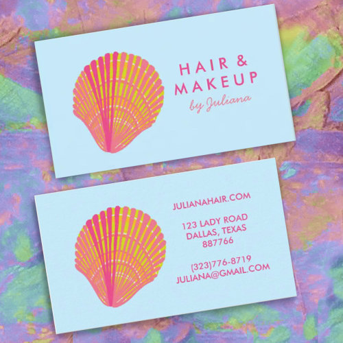 Seashell Beach Chic Elegant Pink Blue Business Card