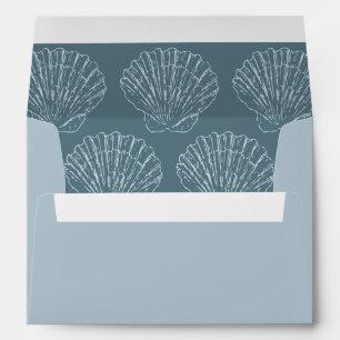 Seashell Beach Coastal Blue Nautical Wedding Envelope
