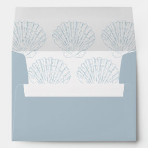 Seashell Beach Coastal Blue Nautical Wedding Envelope