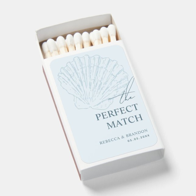 Seashell Beach Coastal Blue Wedding Favor Matchboxes (Front Open)
