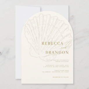 Seashell Beach Coastal Ivory & Gold Arch Wedding Invitation