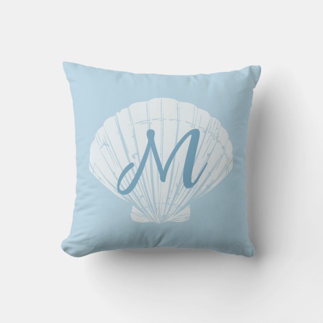 Seashell Beach Coastal Monogram Throw Pillow (Front)