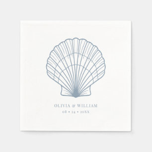 Seashell Beach Dusty Blue Coastal Wedding Napkins