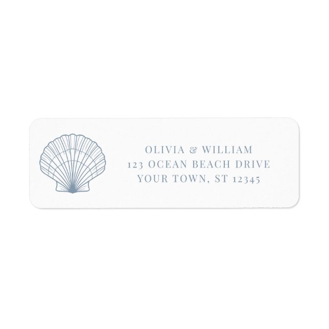 Seashell Beach Dusty Blue Wedding Return Address Label (Front)