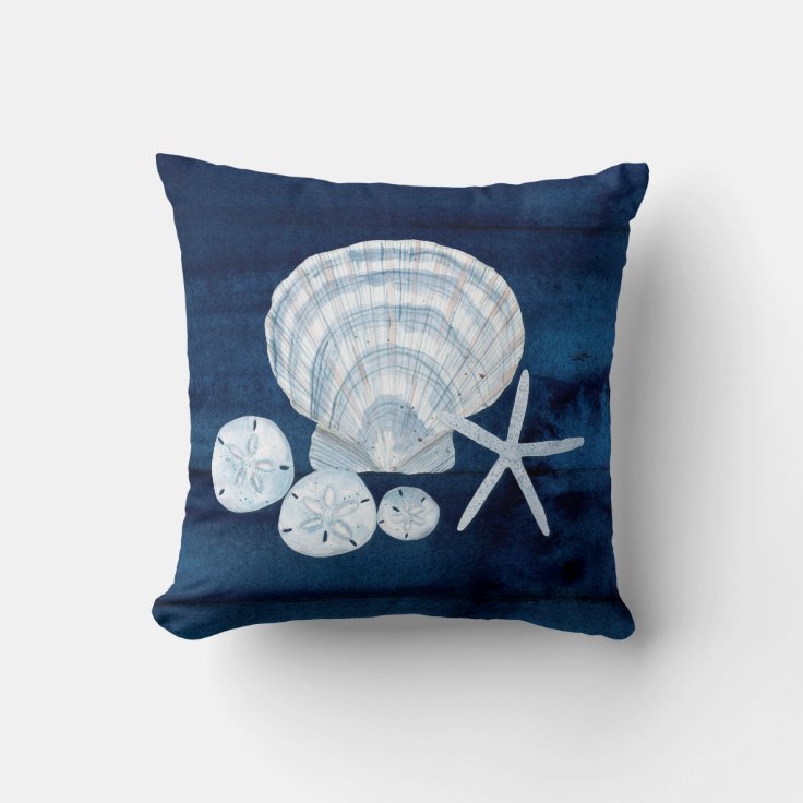 Seashell Beach House Navy Starfish Sand Dollar Throw Pillow Zazzle
