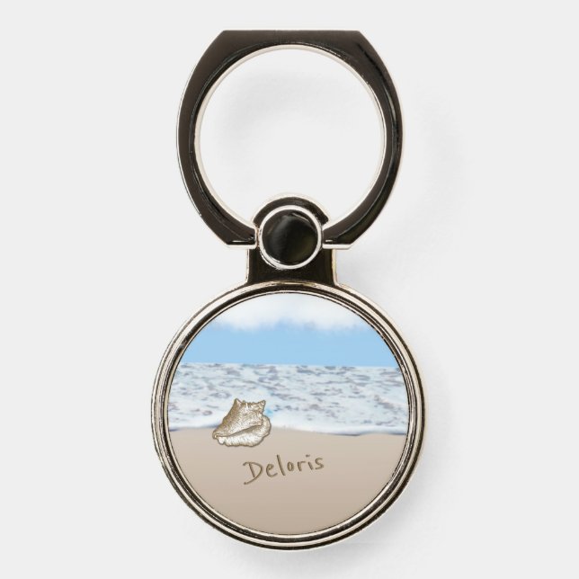 Seashell Beach Monogrammed  Phone Ring Stand (Front)