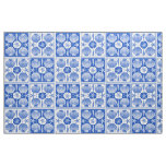 Seashell Beach Nautical Block Pattern Blue White Fabric