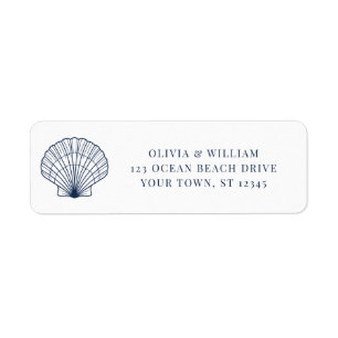 Seashell Beach Navy Blue Wedding Return Address Label