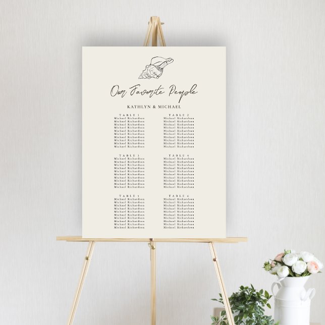 Seashell Beach Ocean Wedding 6 Table Seating Chart (Creator Uploaded)