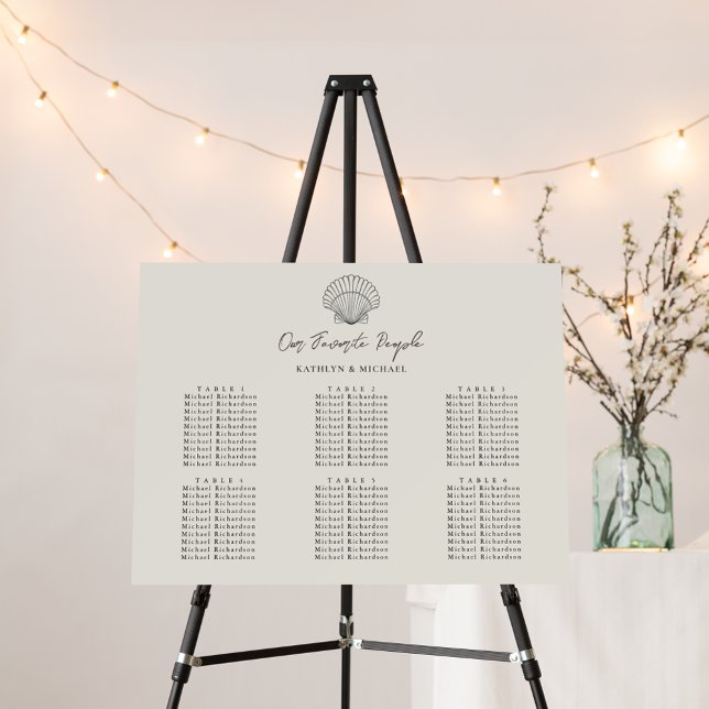 Seashell Beach Ocean Wedding 6 Table Seating Chart Foam Board (Creator Uploaded)
