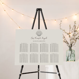 Seashell Beach Ocean Wedding 8 Table Seating Chart Foam Board