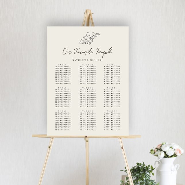 Seashell Beach Ocean Wedding 9 Table Seating Chart (Creator Uploaded)