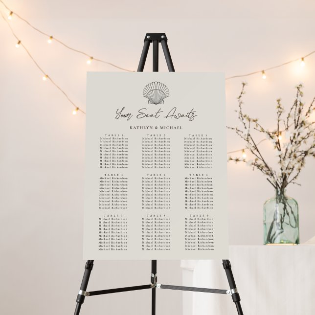 Seashell Beach Ocean Wedding 9 Table Seating Chart Foam Board (Creator Uploaded)