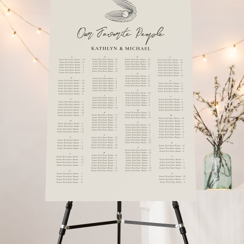 Seashell Beach Ocean Wedding Alphabetical Seating Foam Board