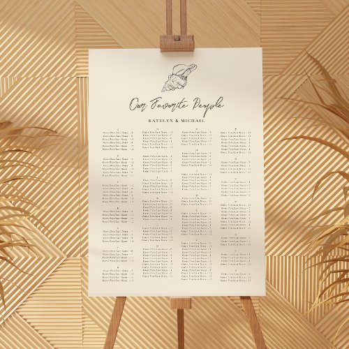 Seashell Beach Ocean Wedding Alphabetical Seating Poster