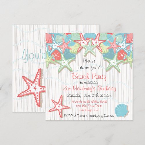 Seashell Beach Party Invitations