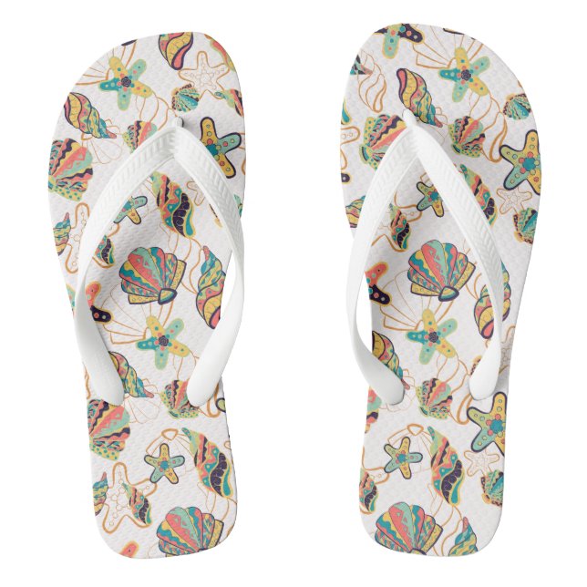 Seashell Beach Pattern Flip Flops (Footbed)