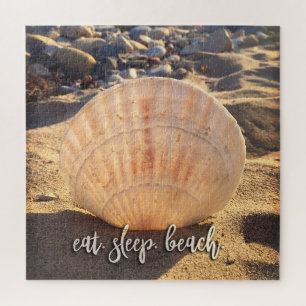 Seashell Beach Photo Eat Sleep Beach Coastal Jigsaw Puzzle