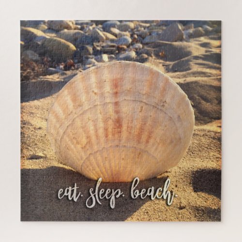Seashell Beach Photo Eat Sleep Beach Coastal Jigsaw Puzzle