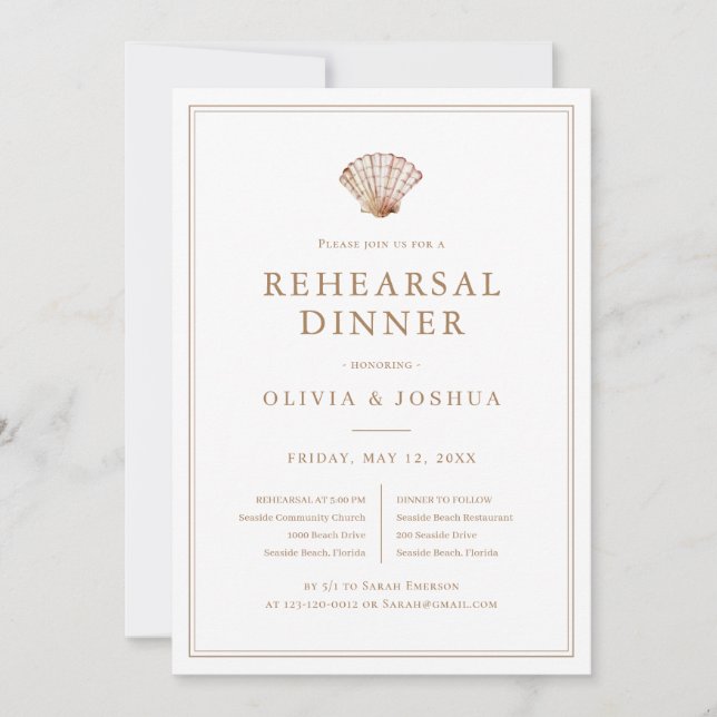 Seashell Beach Rehearsal Dinner Invitation (Front)