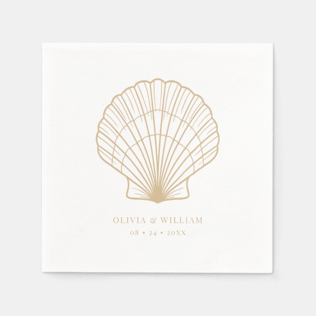 Seashell Beach Sand Beige Wedding Napkins (Front)