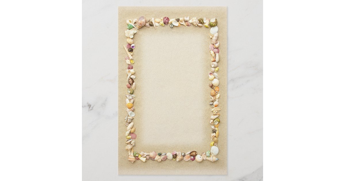 Seashell Beach Sand Border Stationery | Zazzle