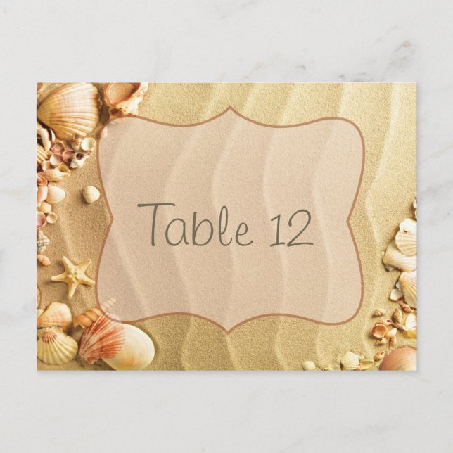 Seashell Beach Sand Table Number Card Wedding (Front)