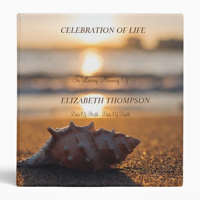 Seashell Beach Sunset Celebration of Life 3 Ring Binder (Front)