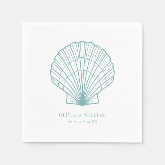 Seashell Beach Teal Blue Coastal Wedding Napkins (Front)