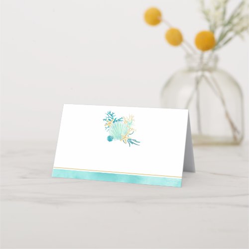 Seashell Beach Themed Wedding Folded Place Card