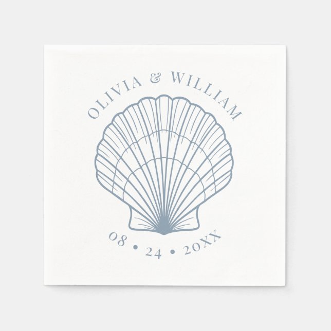 Seashell Beach Wedding Coastal Dusty Blue  Napkins (Front)